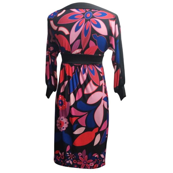 Olian S Floral Print Midi Dress Maternity Long Sleeve Made in USA Retro Colors - Picture 2 of 9
